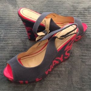 Hot pink and grey platform heels